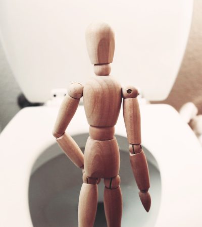 brown wooden mannequin on white ceramic toilet bowl