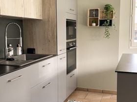 white and black kitchen cabinet