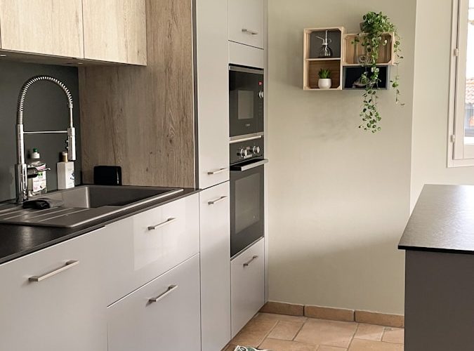 white and black kitchen cabinet