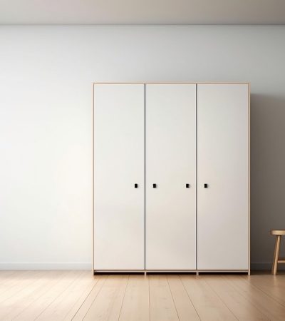 Een op maat gemaakte inbouwkast in een moderne slaapkamer met houten afwerking