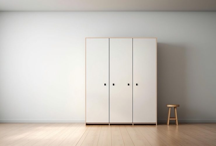 Een op maat gemaakte inbouwkast in een moderne slaapkamer met houten afwerking